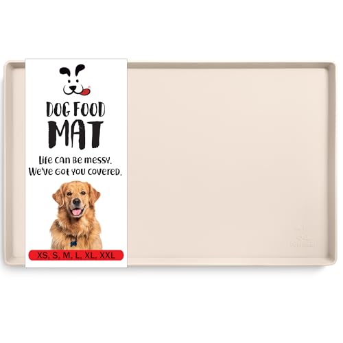 DogBuddy Dog Food Mat – Waterproof Dog Bowl Mat for Food and Water, Silicone Pet Feeding Mats for Floors, Non-Slip Placemat with High Edges for Dogs Bowls, Puppy Essentials (S: 19" x 12", Vanilla) - color: Vanilla, size: Small: 19" x 12"
