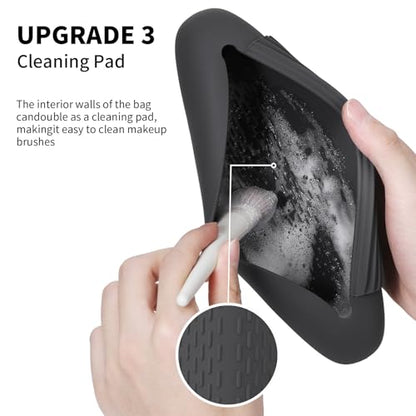 AGIKET Silicone Makeup Brush Holder Travel Cosmetic Bag：Soft Portable Cosmetic Face Brushes Holder with Upgrade Anti-Fall Out Magnetic Closure, Large Travel Makeup Brush Case - Grey - color: Grey, style: Brush Holder