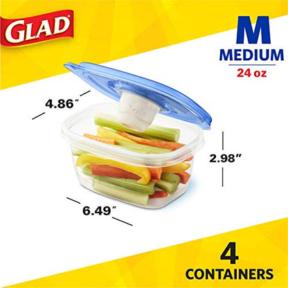 Glad GladWare To Go Snack Food Storage Containers with Lids, Medium Rectangle No BPA Plastic with Built-In Dressing Cup for Salads and Snacks, Microwave Dishwasher Safe, 24 Oz, 4 Count - 6 Pack - size: 24 oz - 24 Count, style: Rectangle