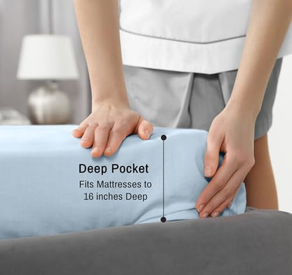 RUVANTI 100% Cotton Percale Sheets Split King Size, Baby Blue | Crisp Cooling, Deep Pocket 16", Soft Breathable & Durable, Hotel-Style, 5 Piece Set - color: Baby Blue, size: Split King