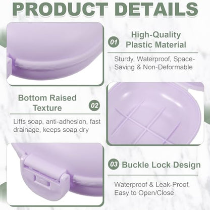 uxcell 2 Pcs Travel Soap Case, Portable Travel Soap Box Waterproof Holder Case, Airtight Dish Container with Lid for Shower Bathroom Outdoor Home Gym Hiking (Round, Purple) - color: Purple