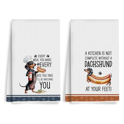 2Pcs Funny Dogs Kitchen Towels 24x14 Inch, Cute Dachshund Waffle Weave Dish Towels for Kitchen Home, White Absorbent Microfiber Hand Tea Towel, Weiner Dog Gifts for Women Dog Lovers 1 - color: Multi 0320