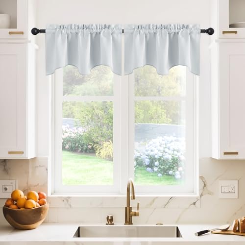 NICETOWN Blackout Valances for Windows, Farmhouse Style Rod Pocket Thermal Insulated Window Treatment Tiers Solid Short Curtain for Small Window Bedroom, 42 x 18 Inches 1 Pair, Greyish White - color: Greyish White, size: 42"W x 18"L (Pack of 2)