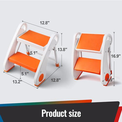 Toddler Step Stool - Foldable 2-Step Stool with Non-Slip Rubber Feet & Platform, Safety Lock, 300lbs Capacity, Lightweight for Potty Training, Bathroom Sink, Kitchen, Orange