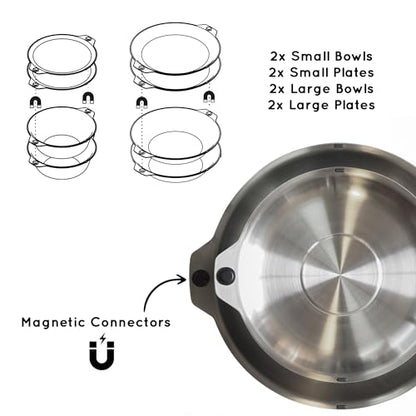 FULL WiNDSOR - MAGWARE - Magnetic Bowls and Plates Set - Stainless Steel Travel Dinnerware for Camping, Overlanding, Backpacking, Picnic, RV, Outdoor Dining Portable Tableware Mess Kit