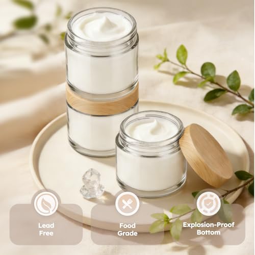 2 OZ Glass Jars with Lids, 24 Pack Small Glass Containers with Plastic Woodgrain Lids & Inner Liners, Reusable Travel Containers for Creams, Makeup, Lotion, Cosmetic, Ointment - color: 24 Pack 2 OZ Clear