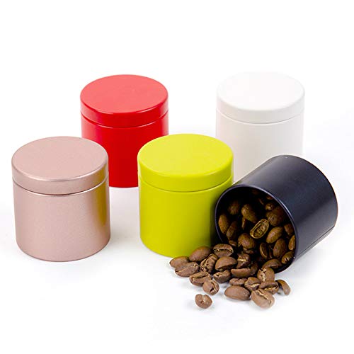 Small Tin Can Box with Airtight Lids Canister for Coffee Tea Candy Storage Loose Leaf Tea Tin Containers Storage 5 Pcs (Five Colors, S) - color: 5 Colors, size: S=(D:1.85"*H:1.77")
