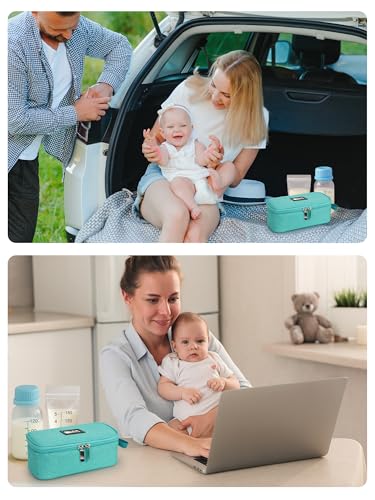 SUNMON Breast Milk Cooler Bag with Real-Time Temperature Display, Portable Travel Breastmilk Storage Case, Includes 2 Reusable Ice Packs, for Pumping Moms on The Go (Light Green) - color: Light green