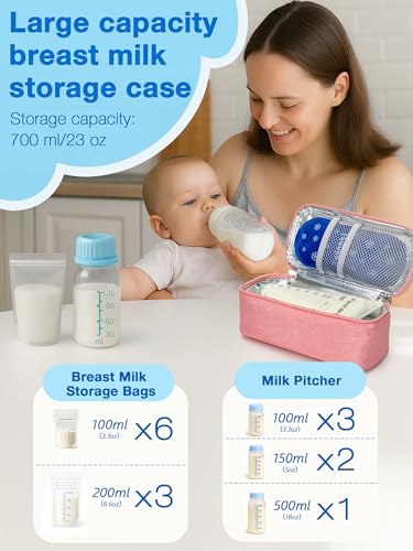 SUNMON Breast Milk Cooler Bag with Real-Time Temperature Display, Portable Travel Breastmilk Storage Case, Includes 2 Reusable Ice Packs, for Pumping Moms on The Go (Pink) - color: Pink