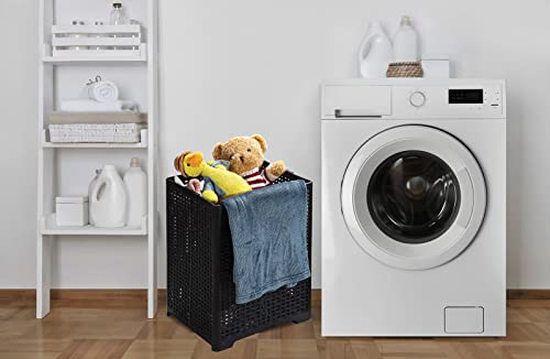 Eslite 42L Collapsible Plastic Laundry Baskets,Foldable Laundry Hamper,Pack of 2 (Black) - color: Black