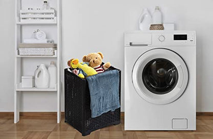 Eslite 42L Collapsible Plastic Laundry Baskets,Foldable Laundry Hamper,Pack of 2 (Black) - color: Black