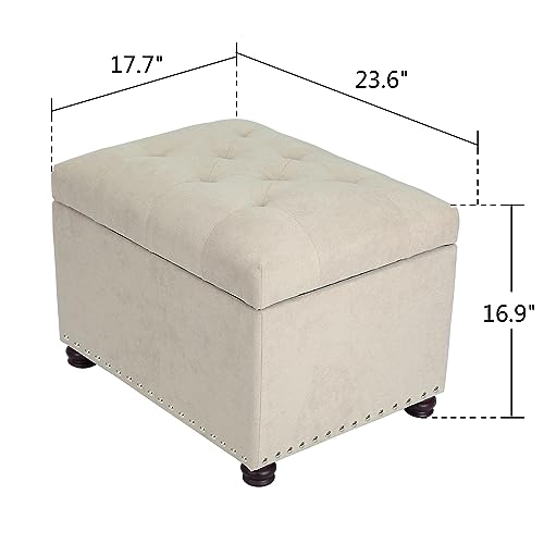 Joveco Storage Ottoman, 24" Fabric Rectangle Tufted Bench Foot Rest Stool for Living Room Bedroom, Beige - color: Beige