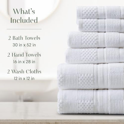 Springtree Home 100% Cotton Bathroom Towel Set | 6 Piece Set - White Towels | Geometric Textured Design | Absorbent & Quick-Dry | Oeko-TEX® Standard 100 Cotton | Myla Collection - White - color: Bright White, size: 6 Piece Set