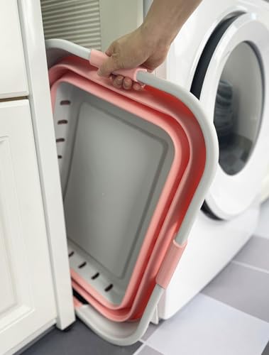 SAMMART 42L (11 gallon) Collapsible Plastic Laundry Basket - Foldable Pop Up Storage Container/Organizer - Space Saving Hamper/Basket (Grey/Quartz Pink) - color: Grey/Quartz Pink