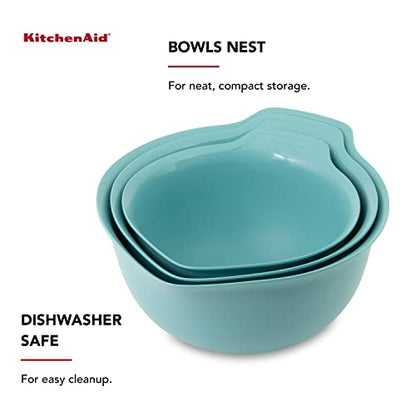 KitchenAid Universal Nesting Plastic Mixing Bowls with Non Slip Base and Pour Spout, Dishwasher Safe, Set Of 3, 2.5 quart, 3.5 quart and 4.5 quart, Aqua Sky - color: Aqua Sky, size: Set of 3