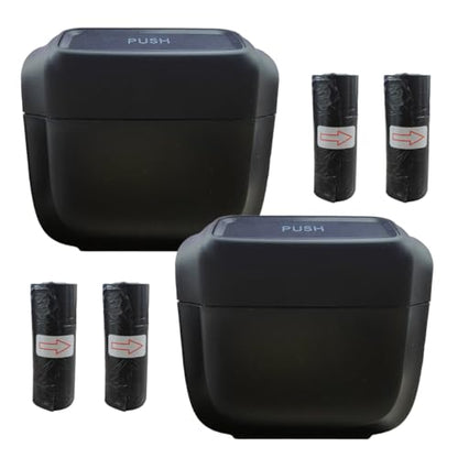2PCS Car Trash Can with Lid, Leakproof Mini Trash Bin Auto Garbage Bin with Built-in Storage Garbage Bags, Portable Hanging Garbage Can Car Organizer for Interior, Home, Office, Kitchen (Black)
