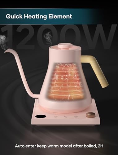 INTASTING Electric Kettles, Gooseneck Electric Kettle, ±1℉ Temperature Control, Stainless Steel Inner, Quick Heating, for Pour Over Coffee, Brew Tea, Boil Hot Water, 0.9L Pink - color: Pink