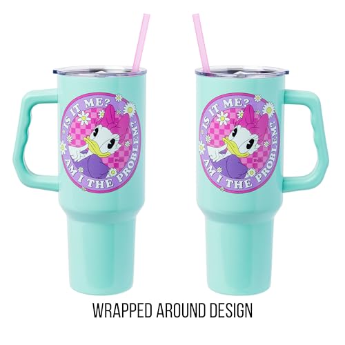 Silver Buffalo Disney Daisy Duck “Is It Me? Am I the Problem?” Stainless Steel Tumbler with Handle, Fits in Standard Cup Holder, 40 Ounces - color: Daisy Duck