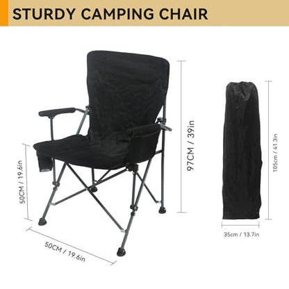 Portable Camping Chairs- Lightweight,Outdoor Chair with Side Pockets & Cup Holder,Heavy Duty Support 500 LBS Oversized Foldable Camping Chair for Adults,Fishing,Hiking,Picnic,Beach Patio,Sport