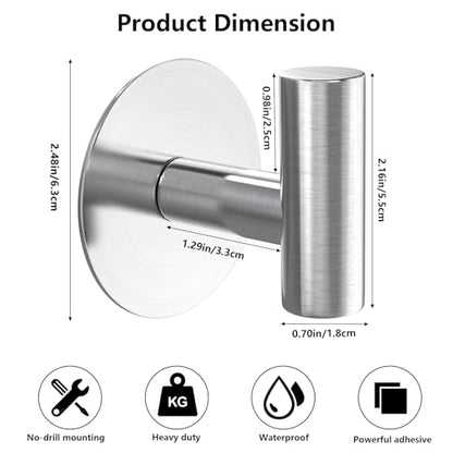 Heavy Duty Self-Adhesive Coat Hooks, Stainless Steel Towel Hooks for Bags, Towels, Robes, Hats, Aprons – No Drill Bathroom, Kitchen, Hotel Wall Hooks (Silver, 4 Pack) - color: Silvery, size: Adhesive "T" Shape- 4 Pack
