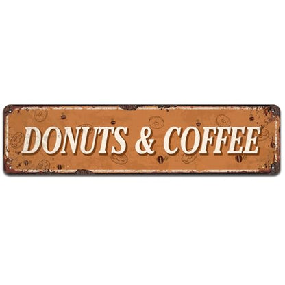 Donuts and Coffee Metal Sign - Retro Diner Sign for Kitchen or Dining Room, 4 x 16 Inch - color: V-112