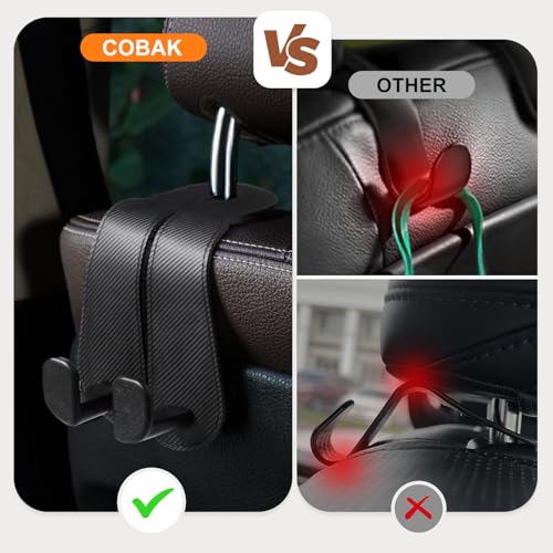 CoBak Extra Wide Car Seat Back Hooks, Premium Stitched Leather Headrest Hangers with Wide Slot Structure, Universal for Any-Width Purses, Handbags, Bags (2 Pack), Carbon Fiber Black - color: A-Wide Version - Carbon Fiber Black, size: 2-Hooks
