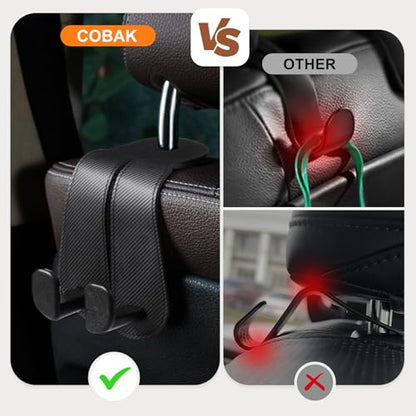 CoBak Extra Wide Car Seat Back Hooks, Premium Stitched Leather Headrest Hangers with Wide Slot Structure, Universal for Any-Width Purses, Handbags, Bags (2 Pack), Carbon Fiber Black - color: A-Wide Version - Carbon Fiber Black, size: 2-Hooks