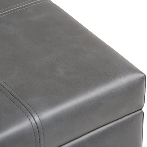 SIMPLIHOME Dover Storage Ottoman Bench - 36 inch Wide Upholstered Vegan Leather Rectangular Lift-Top Ottoman in Stone Grey, Contemporary Bench for Living Room with Safety Hinges - color: Stone Grey