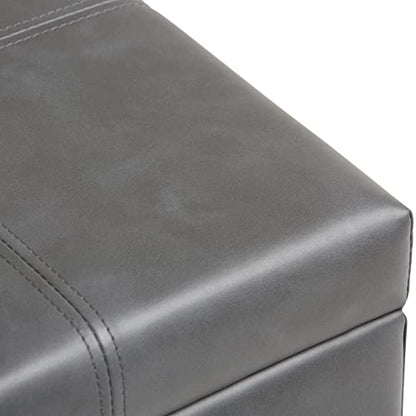 SIMPLIHOME Dover Storage Ottoman Bench - 36 inch Wide Upholstered Vegan Leather Rectangular Lift-Top Ottoman in Stone Grey, Contemporary Bench for Living Room with Safety Hinges - color: Stone Grey
