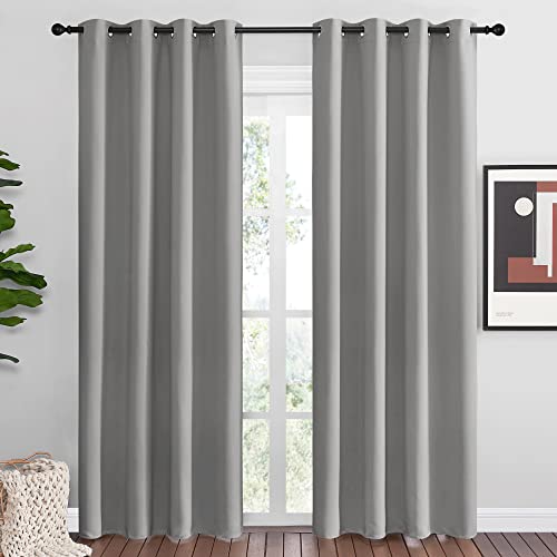 NICETOWN Silver Grey Room Darkening Curtain Panels 86" Long for RV, Play Room, Studio, Heat Block Out and Keep Warm Drapes Window Treatment Drapes for Doorway Entryway Patio (55" Width, 2 Panels) - color: Silver Grey, size: 55"W x 86"L (Pack of 2)