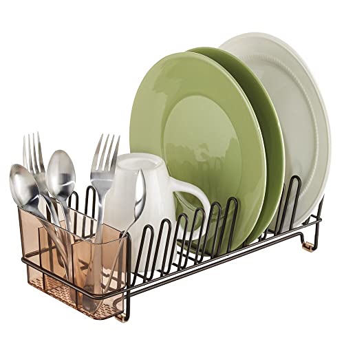 mDesign Dish Tray - Practical Draining Rack for Sink - Great Draining Rack - Up to 12 Plates and Cutlery - Bronze - color: Amber/Bronze
