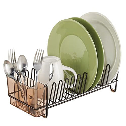 mDesign Dish Tray - Practical Draining Rack for Sink - Great Draining Rack - Up to 12 Plates and Cutlery - Bronze - color: Amber/Bronze