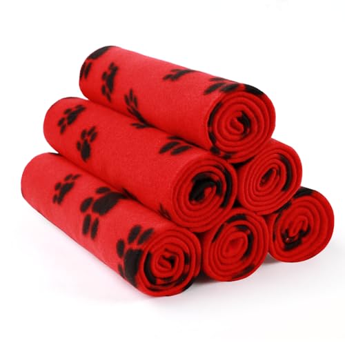 LINENLUX Cute Dog Blanket for Small Medium Dogs 6-Pack Soft Stretchy Fleece Blankets for Pet Cat Puppy Warm Wrinkle-Resistant Throw for Couch Bed Outdoor Red 40x31 inch (Pack of 6) - color: Red, size: 40x31 inch (Pack of 6)