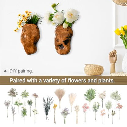 JOLLYMER 2-Pack Cedar Wood Live Edge Wall Vases – Natural Edge Hanging Flower Vase, Organic Root Carved, Rustic Home Décor, Handcrafted Wall Mounted Wooden Vase (Flowers Not Included)