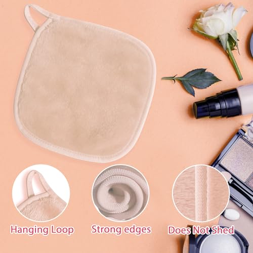 Natwag Makeup Remover Cloth, 6" x 6" Make Up Towels Reusable Face Cloth for Washing Face, 12 Pack Makeup Remover Pads Microfiber Face Washcloth with Mesh Bag, Beige - color: Beige