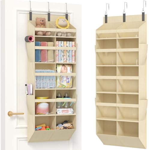 Lifewit 1 Pack Over the Door Organizer, 10 Section Clear Window Hanging Storage with 4 Side Pockets, Sturdy Anti Tilt 40 lbs Load Behind Door for Closet, Bedroom, Bathroom, Nursery, Dorm, Beige - color: Beige, size: 10 section
