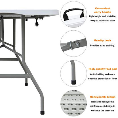 FORUP 6ft Table, Folding Utility Table, Fold-in-Half Portable Plastic Picnic Party Dining Camp Table (White) - size: 6 ft