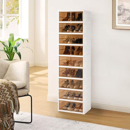 Foldable Shoe Rack Organizer Collapsible Shoe Storage Organizer with Doors, Large Plastic Folding Shoe Rack, Clear Stackable Shoe Boxes Easy Assembly Shoe Cabinet for Entryway (9 Tiers-18 Pairs) - size: 9 Tiers-18 Pairs