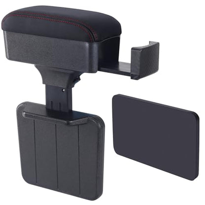 Rupse Universal Car Armrest Storage Box with Cup Holder, Adjustable Wrist Support, Center Console Organizer for Most Cars (Black Red Line) - style: Black red line