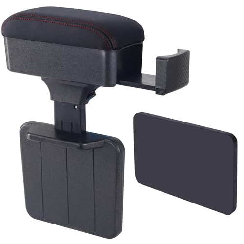 Rupse Universal Car Armrest Storage Box with Cup Holder, Adjustable Wrist Support, Center Console Organizer for Most Cars (Black Red Line) - style: Black red line