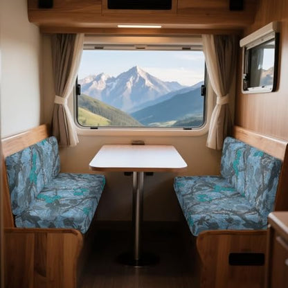 Branch Leaf Blue Pattern 2 Pcs RV Dinette Cushion Covers Anti-Slip Camper Cushion Slipcover Thickened 2 Seat Sofa Chair Cover 1 Backrest Covers and 1 Bench Covers - color: Branch Leaf Blue