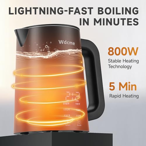 0.6L Small Travel Electric Kettle Portable Smart Tea Coffee Kettle | 800W Rapid Boil,6 Temperature Control,304 Stainless Steel,Dual Voltage 110-240V,12H Keep Warm, Mini Hot Water Boiler