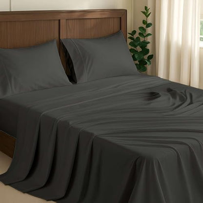 NON Sticky cotton 4 Piece Premium Egyptian Cotton Twin XL Bed Sheet Set, 15" Deep Pocket Fitted, Easy Care, Soft Sheets for Bedroom and Home Mattress, 39" x 80", Dark Grey Solid - color: Dark Grey Solid, size: Twin XL
