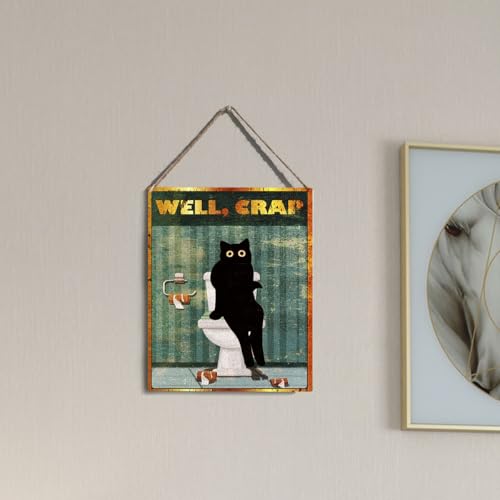 wall-pediments MP 471 Well, Crap Black Cat Toilet Plaque, 6.7 x 10 Inches Hilarious Bathroom Decor - color: Generic 9956