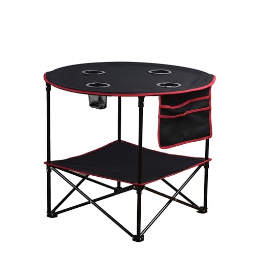 LEADALLWAY Camping Table Folding Picnic Table with 4 Cup Holders and Side Storage Bag Collapsible Canvas Portable Tables Folding with Carry Bags for BBQ Outdoor Fishing | Portable, Collapsible, with 4 Cup Holders and Side Storage Bag, for BBQ Outdoor Fish