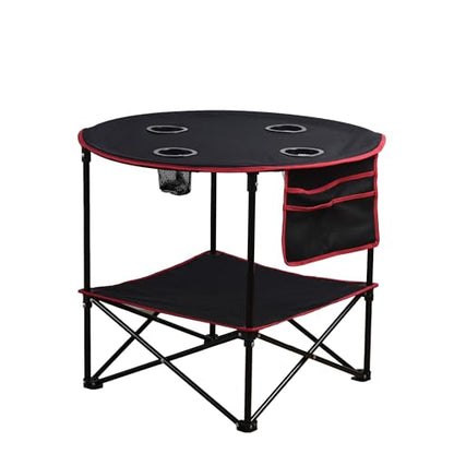 LEADALLWAY Camping Table Folding Picnic Table with 4 Cup Holders and Side Storage Bag Collapsible Canvas Portable Tables Folding with Carry Bags for BBQ Outdoor Fishing | Portable, Collapsible, with 4 Cup Holders and Side Storage Bag, for BBQ Outdoor Fish