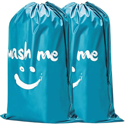 HOMEST 2 Pack XL Laundry Bags 28" x 40", Extra Large Dirty Clothes Organizer Holds 3-4 Loads, Machine Washable Drawstring Laundry Bag for Dorm, Camp, Laundromat, Family, Travel, Sky Blue - color: (Ⅰ-Wash me)Sky Blue