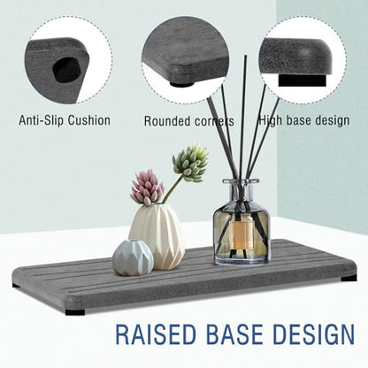 3PCS Water Absorbing Stone Tray, Fast Drying Stone Sink Tray, Stones Soap Trays, Water Absorbent Diatomite Trays, Diatomite Coasters for Kitchen Sink Bathroom Counter, Hand Soap Dish & Holders - color: 1pcs 21×10cm + 2pcs 10×10cm Dark Gray Wave