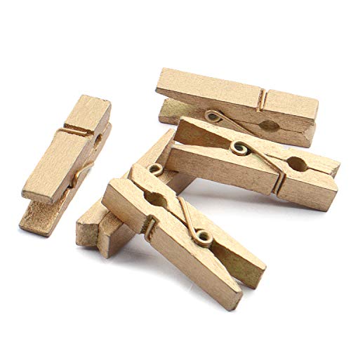 Jdesun 50 Pieces Photo Clips,Mini Gold Wooden Picture Paper Clip Clothespins Peg for Office,Home,Arts - color: Gold(wood)