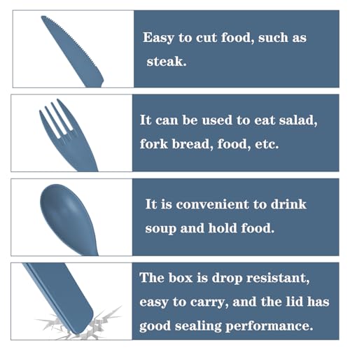 Zoyiancy 4 Sets Large Utensils Set with Case, Reusable Travel Cutlery Set | Spoon Knife Fork Lunch Box, Wheat Straw, Portable Easy To Carry, Dishwasher Safe, Office School Camping Travel Daily Use - color: Large,4 colors